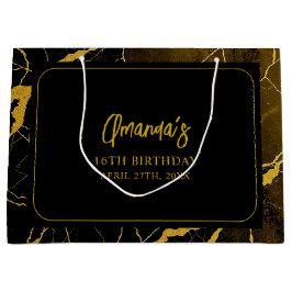 Bolsa De Regalo Grande Sorprendente dulce de mármol negro y oro 16 cumple