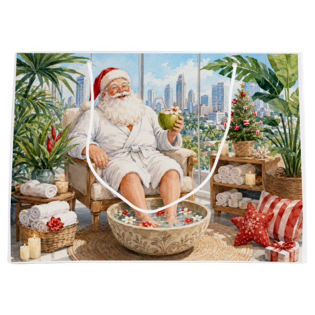 Bolsa De Regalo Grande spa de Navidad de Santa Claus (Anverso)