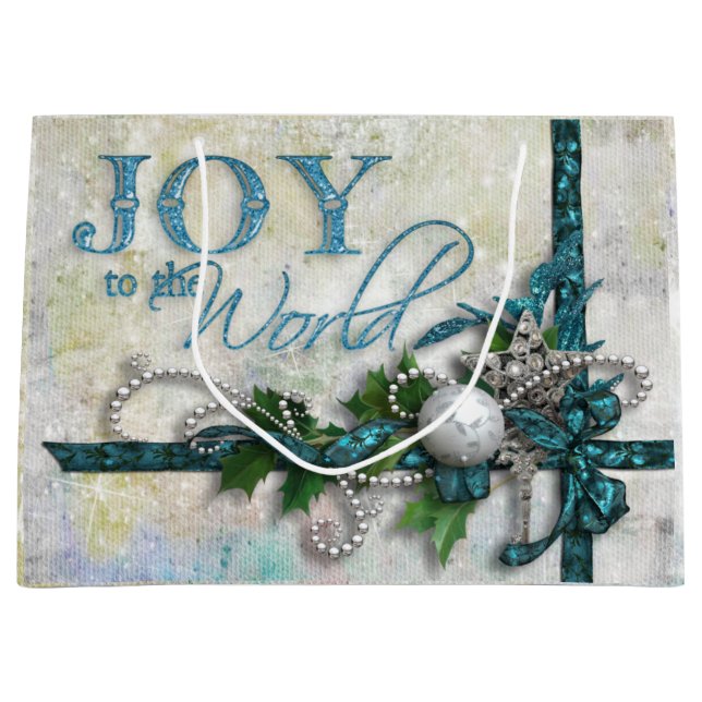 Bolsa De Regalo Grande Sparkling Verde azulado y plateado personalizado (Anverso)