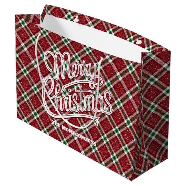 Bolsa De Regalo Grande Sparkly Christmas Plaid  (Angulo reverso)