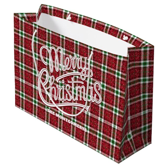 Bolsa De Regalo Grande Sparkly Christmas Plaid  (Angulo reverso)