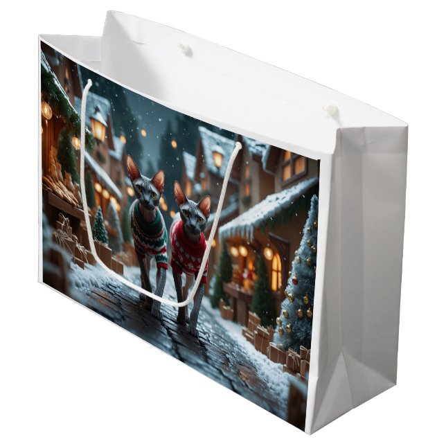 Bolsa De Regalo Grande Sphynx Cats Christmas Snow Holiday (Angulo Anverso)