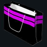 Bolsa De Regalo Grande Sporto Hot Pink Top Stripes De Carreras Sobre Negr<br><div class="desc">Este diseño deportivo y moderno presenta unas brillantes rayas de carreras de borde superior de doble rosado contra un atrevido fondo negro.</div>