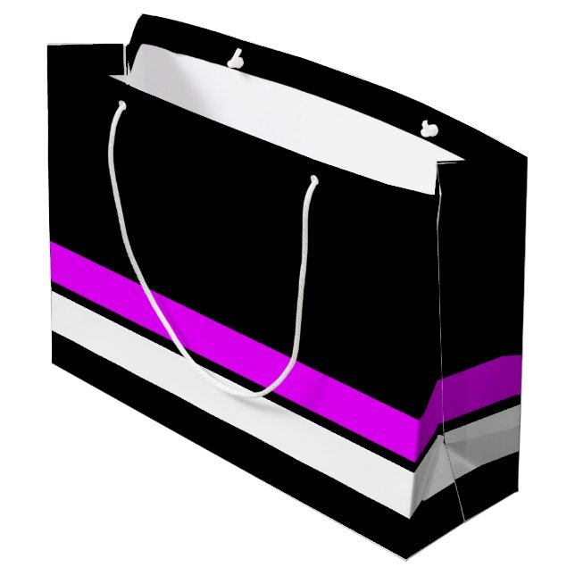 Bolsa De Regalo Grande Sporty Pink White Edge Carreras Strips On Black (Angulo reverso)