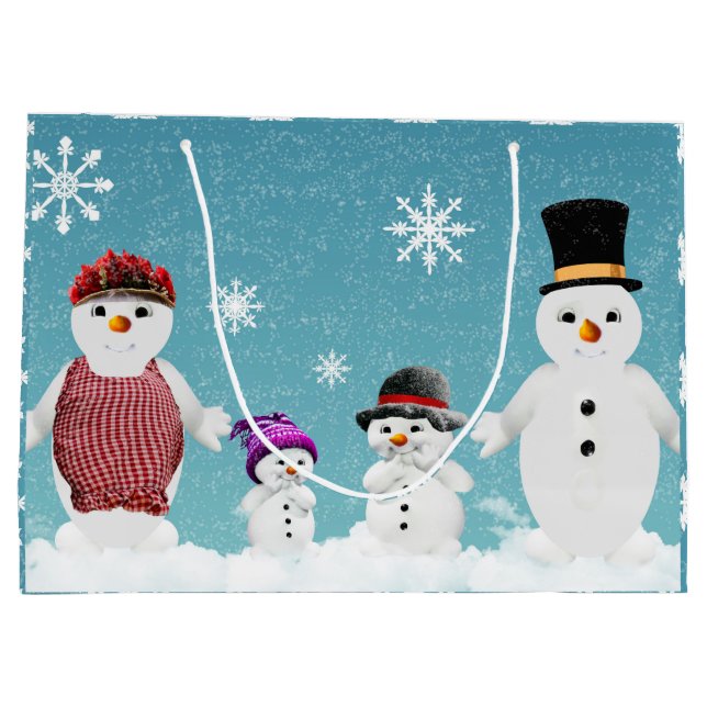 Bolsa De Regalo Grande Sr.&Mrs. Snowman y su familia en Navidades (Reverso)