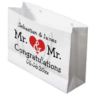 Bolsa De Regalo Grande Sr. y Sr. Boda del Corazón Rojo Personalizado