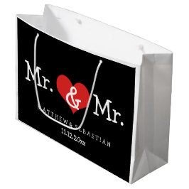 Bolsa De Regalo Grande Sr. y Sr. Boda del Corazón Rojo Personalizado
