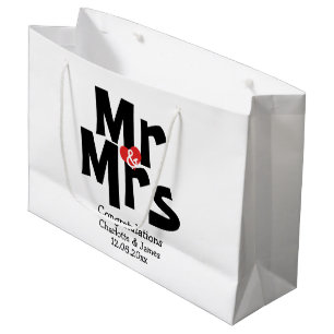 Bolsa De Regalo Grande Sr. y Sra. Modern Personalizado Negro y Rojo