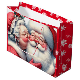 Bolsa De Regalo Grande Sra. Clause Kissing Santa Cute Navidades