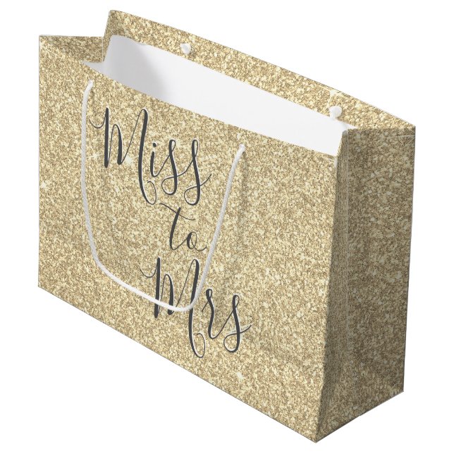 Bolsa De Regalo Grande Srta. Bridal Shower Fiesta Gold Sparkle (Angulo Anverso)