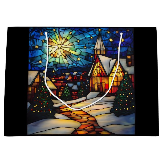 Bolsa De Regalo Grande Stained Glass Winter Village (Anverso)