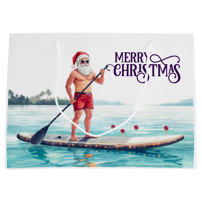Bolsa De Regalo Grande Stand-Up Paddle Santa — Coastal Christmas Holiday (Anverso)