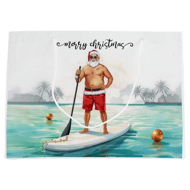 Bolsa De Regalo Grande Stand-Up Paddle Santa — Coastal Christmas Holiday (Anverso)