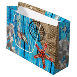 Bolsa De Regalo Grande Starfish Rústico Nautical Blue Wood