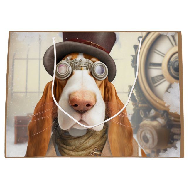 Bolsa De Regalo Grande Steampunk Basset Hound (Anverso)