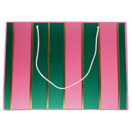 Bolsa De Regalo Grande Stunning Pink & Green Modern Stripes 