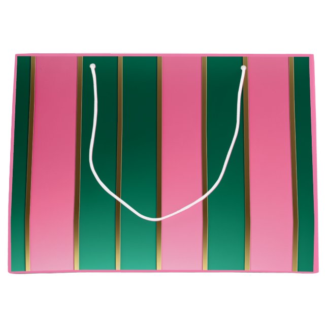 Bolsa De Regalo Grande Stunning Pink & Green Modern Stripes  (Anverso)