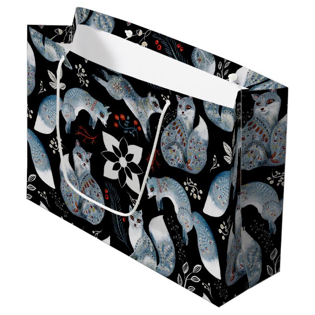 Bolsa De Regalo Grande  Stylized blue foxes with intricate floral designs (Angulo Anverso)