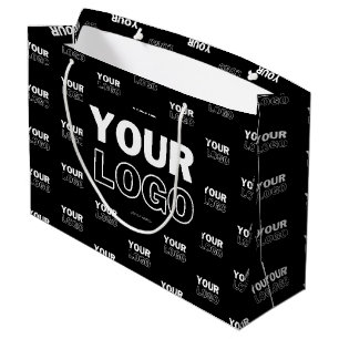 Bolsa De Regalo Grande Su logotipo y fondo Logotipo repetido   Negro