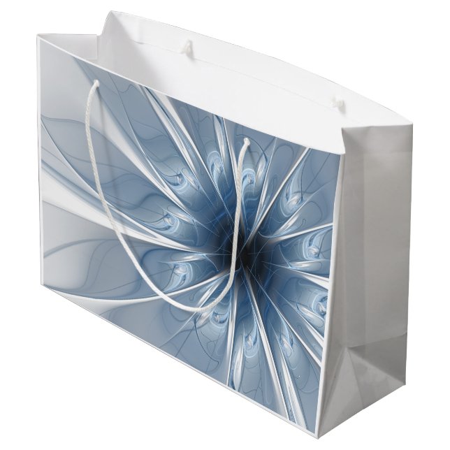 Bolsa De Regalo Grande Suave y delicado flor de fantasía fractal azul (Angulo reverso)