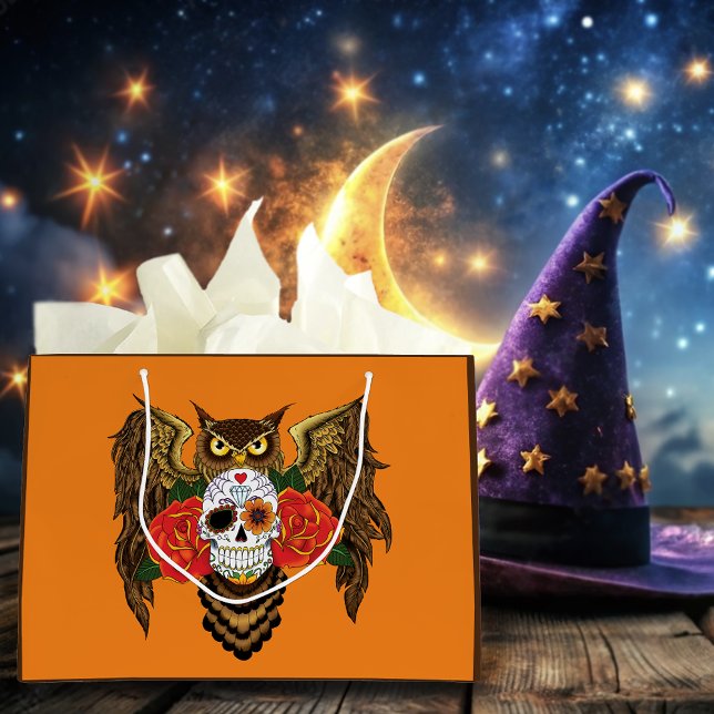 Bolsa De Regalo Grande Sugar Skull Rosa Owl (Subido por el creador)