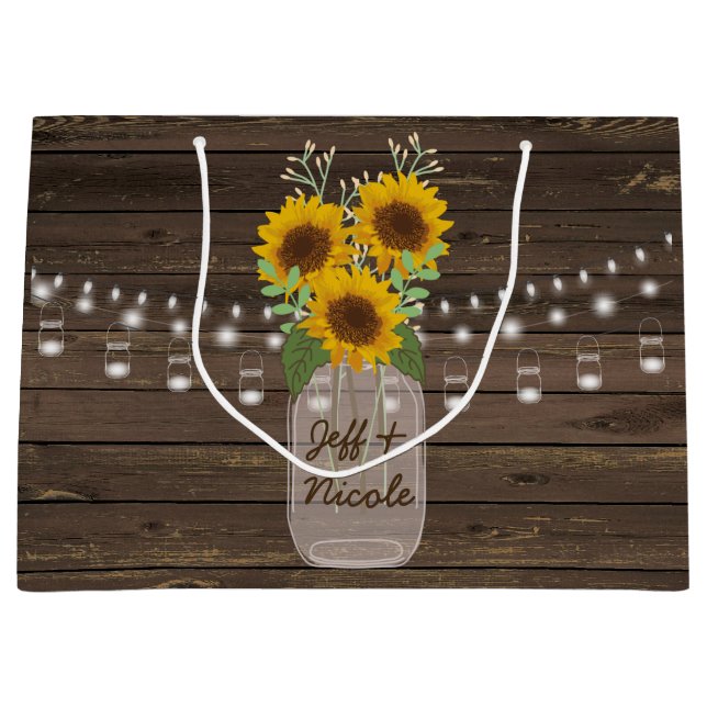 Bolsa De Regalo Grande Sunflower Country Wood Mason Jar Boda (Anverso)