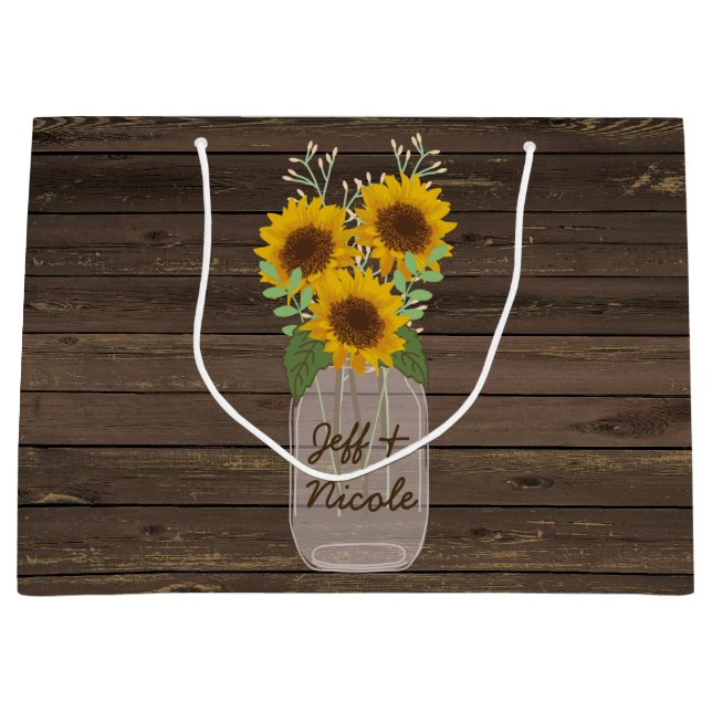 Bolsa De Regalo Grande Sunflower Country Wood Mason Jar Boda (Anverso)