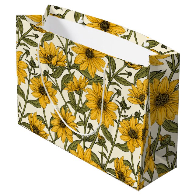 Bolsa De Regalo Grande Sunroot, girasol salvaje en blanco roto (Angulo reverso)