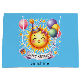 Bolsa De Regalo Grande Sunshine Custom Name Happy Birday Blue