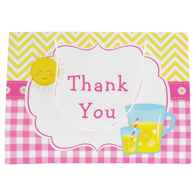 Bolsa De Regalo Grande Sunshine y Baby Shower rosa y amarillo Lemonade (Anverso)