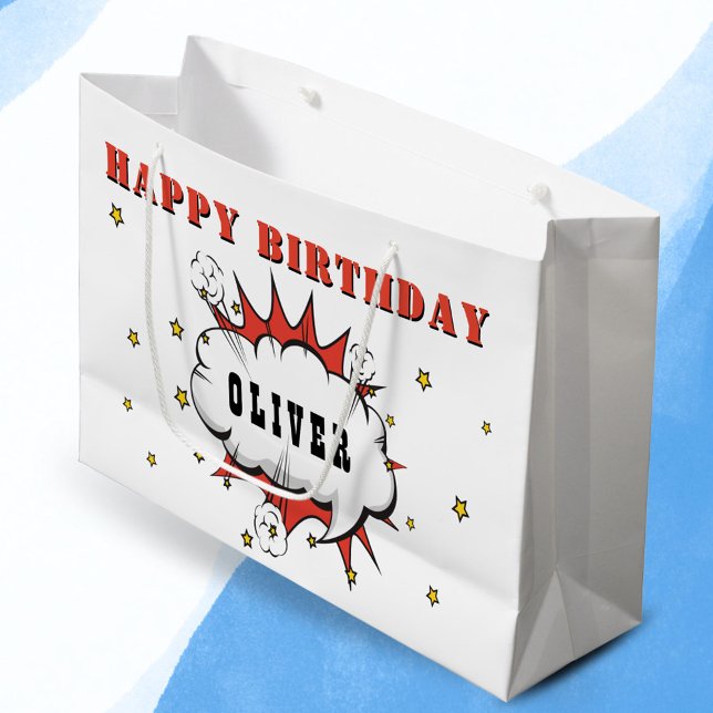 Bolsa De Regalo Grande Superhéroe discurso cómico Bubble Boy Feliz cumple (Subido por el creador)