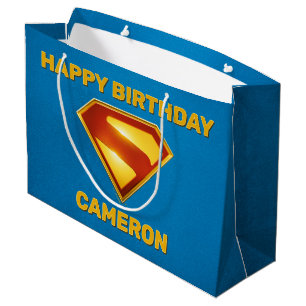 Bolsa De Regalo Grande Superman Escudo Dorado Brillo