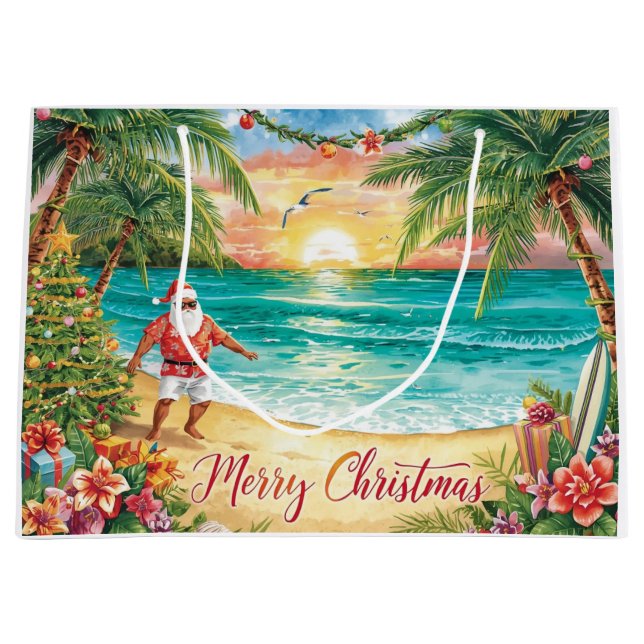 Bolsa De Regalo Grande Surfing Santa Claus Christmas Holiday  (Anverso)