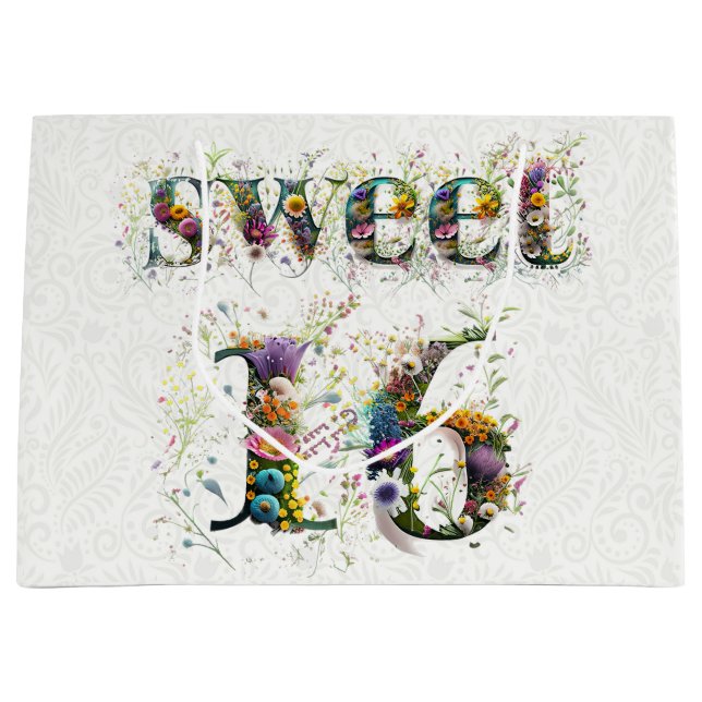 Bolsa De Regalo Grande Sweet 16 Happy Birthday Wildflowers Text (Anverso)