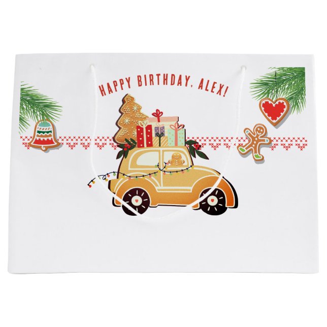 Bolsa De Regalo Grande Sweet Gingerbread Car Festive Christmas Birthday (Anverso)