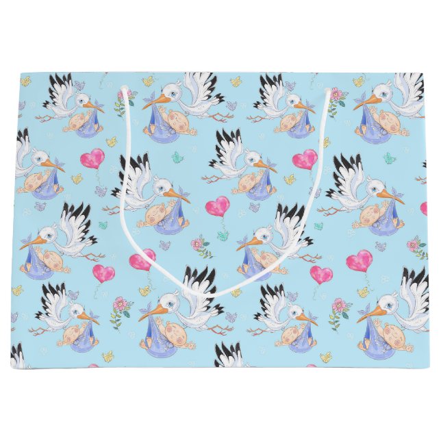 Bolsa De Regalo Grande Sweet New Baby Boy and Stork  (Anverso)