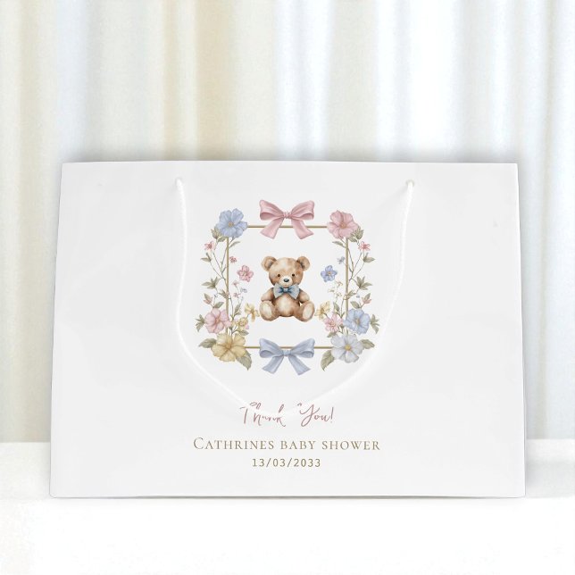 Bolsa De Regalo Grande Sweet Teddy Bear Floral Baby Shower Gracias (Subido por el creador)