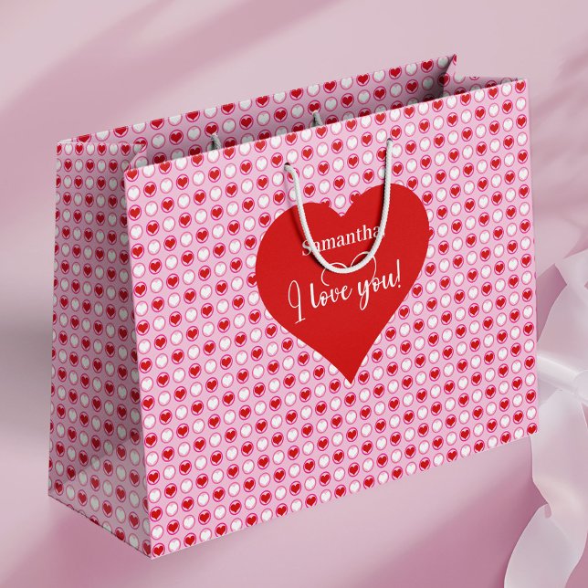 Bolsa De Regalo Grande Sweetheart Pink Hearts I Love You Personalized Bag (Sweetheart Pink Hearts I Love You Personalized Bag)