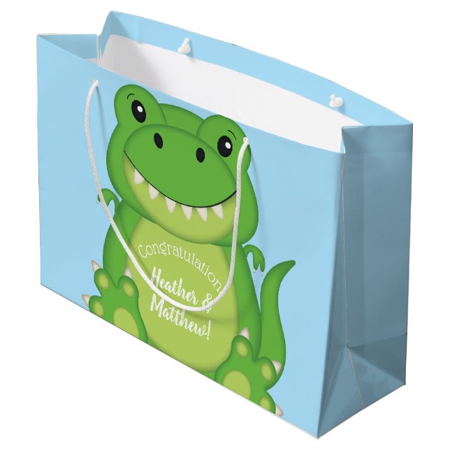 Bolsa De Regalo Grande T-Rex Dinosaur Baby Shower Blue (Angulo reverso)