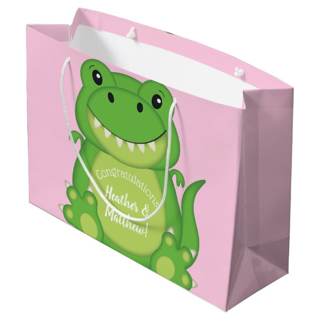 Bolsa De Regalo Grande T-Rex Dinosaur Baby Shower Pink (Angulo reverso)