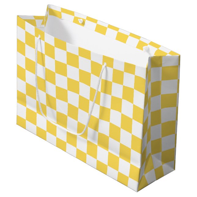 Bolsa De Regalo Grande Tablero de ajedrez amarillo visual clásico (Angulo Anverso)