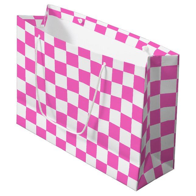 Bolsa De Regalo Grande Tablero de ajedrez rosa visual clásico (Angulo Anverso)