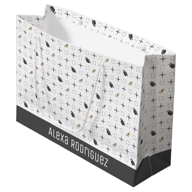 Bolsa De Regalo Grande Tapa de graduación gris oscuro y patrón de diploma (Angulo Anverso)