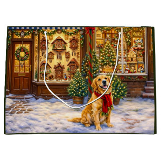 Bolsa De Regalo Grande Tarjeta de Navidad de Golden Retriever
