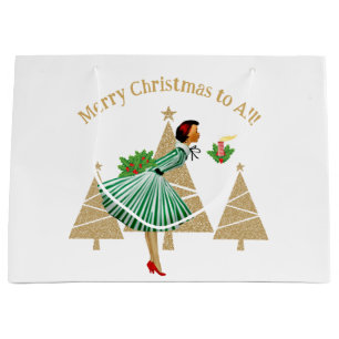 Bolsa De Regalo Grande Tarjetas de Navidad de Dama Vintage 1950