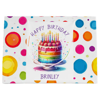 Bolsa De Regalo Grande Tarta Arcoíris Feliz Cumpleaños