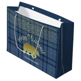 Bolsa De Regalo Grande Tartan azul occidental y oso dorado