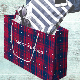 Bolsa De Regalo Grande Tartan - Patriótico - Rojo Azul Blanco Estrellas