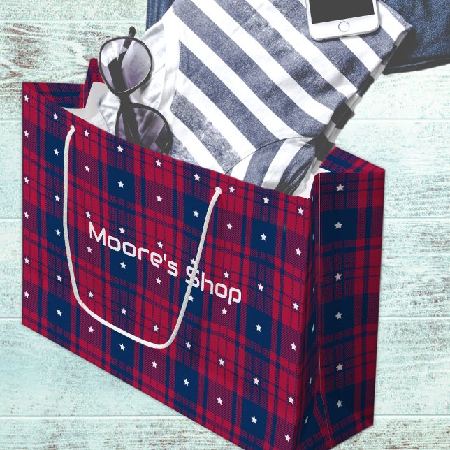 Bolsa De Regalo Grande Tartan - Patriótico - Rojo Azul Blanco Estrellas (Subido por el creador)