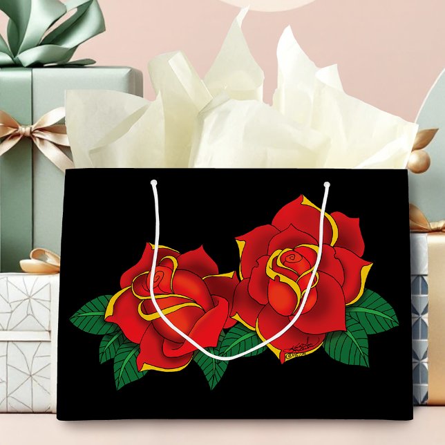 Bolsa De Regalo Grande Tatuaje de rosas rojas (Subido por el creador)
